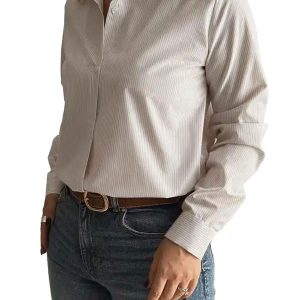 شومیز زنانه کرم راه راه نگار ندایی